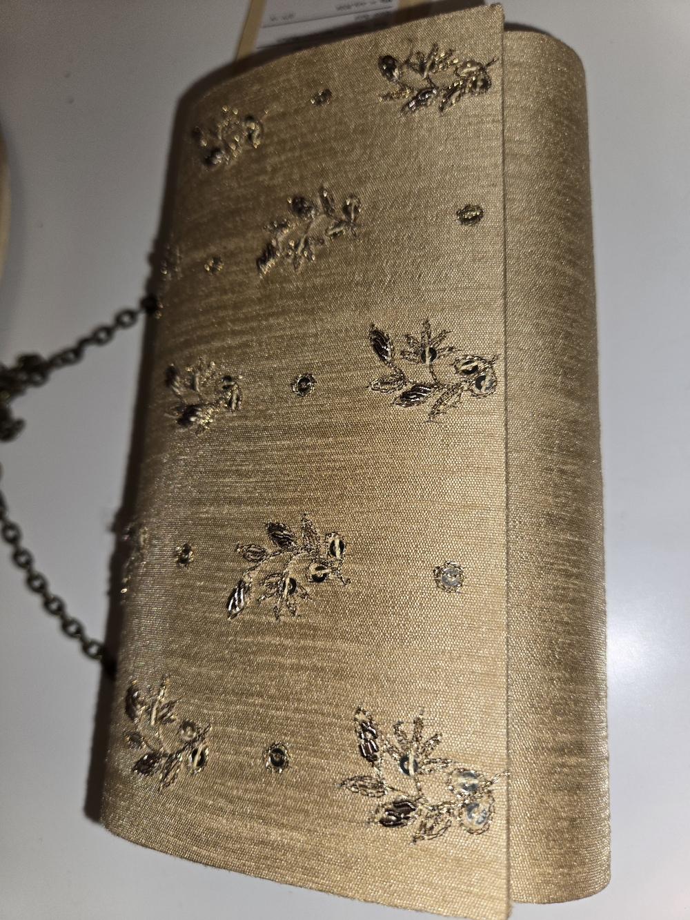 fabindia Gold Embroidered Satin Crossbody Clutch